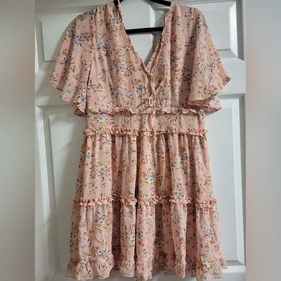 Blue B - Floral Peach Rayon Ruffle Tier Dress - Size S - Picture 4 of 5